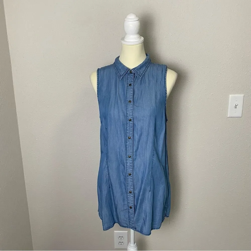 Given Kale 100% Lyocell Sleeveless Denim Button Up Tunic/Dress Women's Size L
